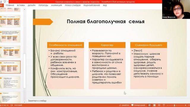 Скрытые конфликты в семье и  характер подростка