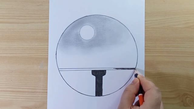 How to draw pencil sketch - drawing in circle scenery - night bridge drawing #drawing #art #150 смотреть онлайн