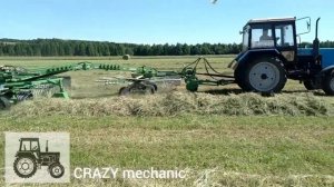 Заготовка сена, МТЗ-82 собирает валок граблями samach duo 740/MTZ-82 collects the roll rake
