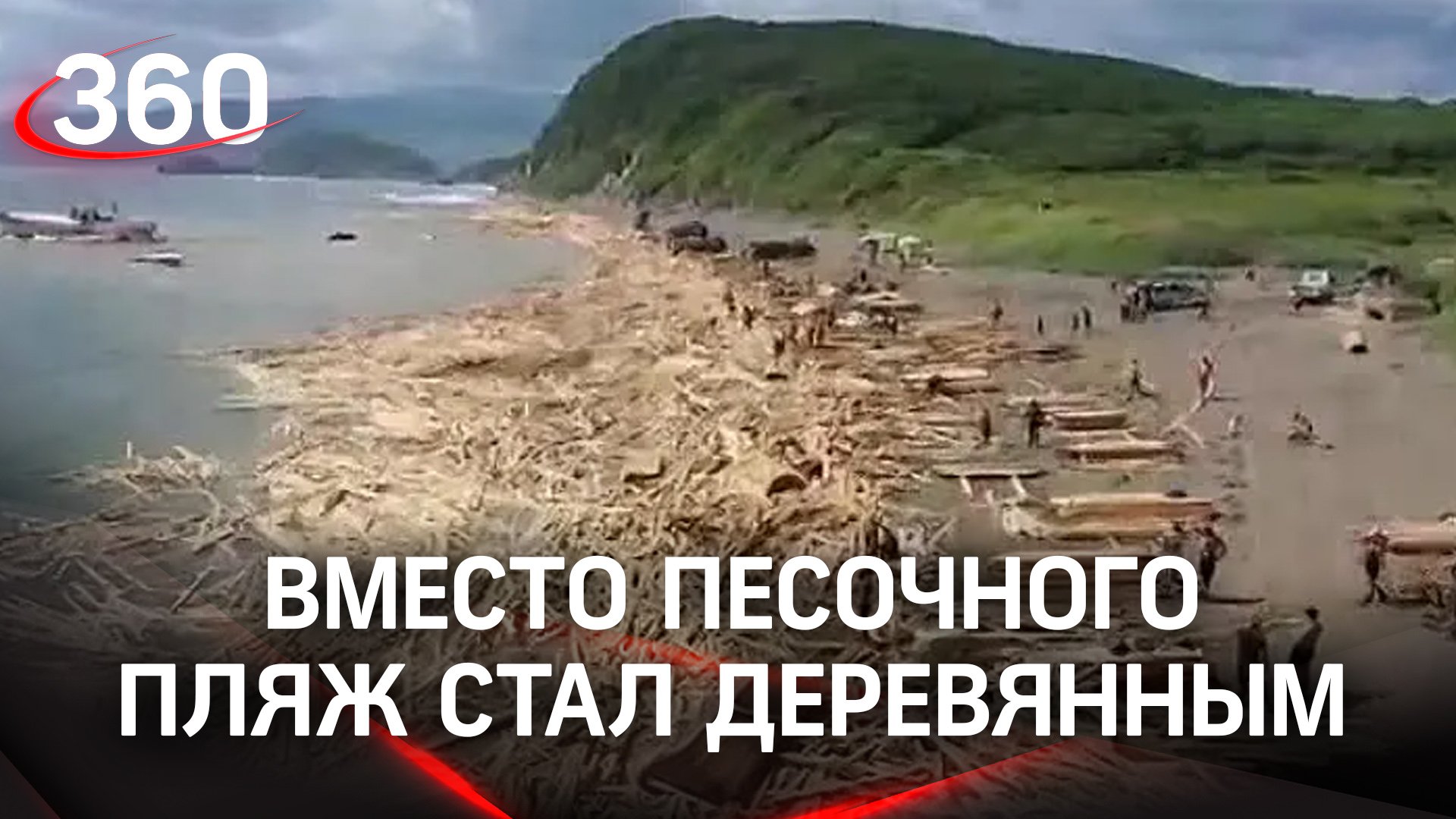Берег в Приморье усыпан пиломатериалами