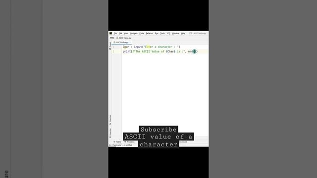 ASCII value of a character || Python Program || Code Short