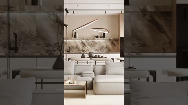 Дизайн кухни-гостиной в теплых тонах для квартиры в Михайловском парк-квартале в г. Томске ? смотреть онлайн