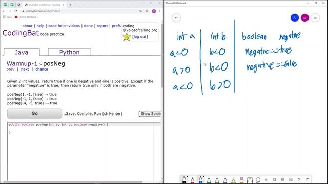 Warmup-1 (posNeg) Java Solution || Codingbat.com