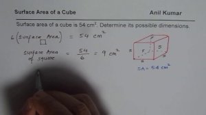 Determine dimensions of a cube whose surface area is 54