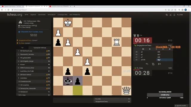 [RU] lichess.org STREAMERS FIGHT GLOBAL!Легендарная битва стримеров! смотреть онлайн