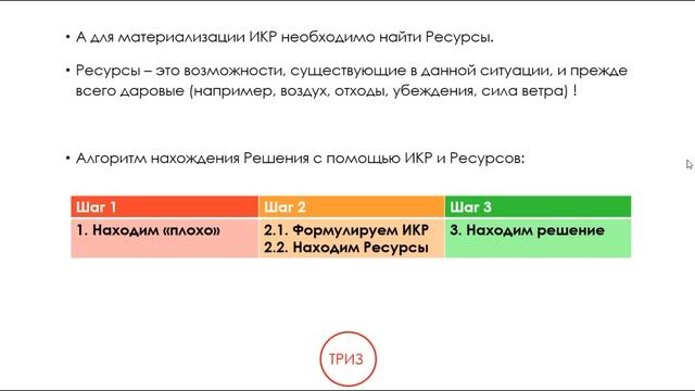 ТРИЗ обучение, ч.2. Алгоритм сильного управленческого решения "ИКР + Ресурсы" / Владимир Шмелёв
