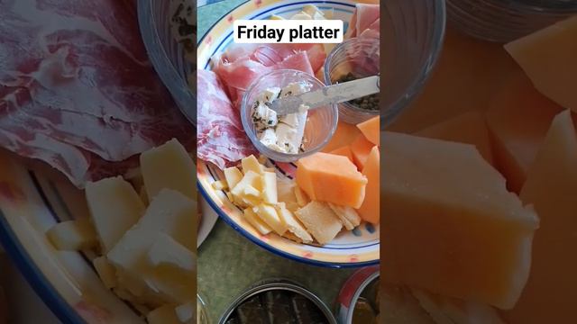 Friday platter lunch #yummyfood #cheese #prosciutto #meat #variety #platter #rockmelon #Dips #salmo