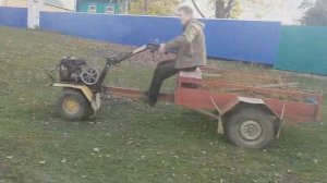 Мотоблок "Целина" с самодельным прицепом!