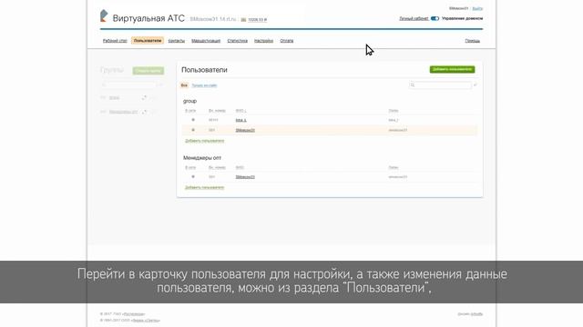 Личный кабинет услуги ВАТС  (Подключение сотрудника)