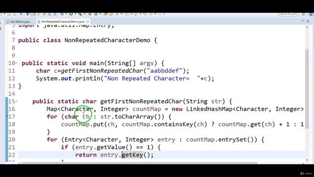 02 1 Write a java program to find first non repeated character in String in java смотреть онлайн