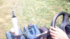Катание на самодельном 4 колёсном мотоблоке