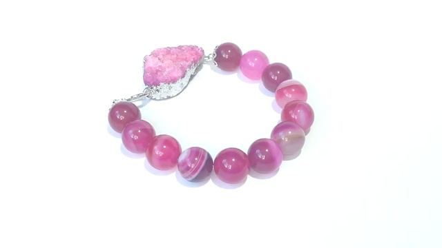 Браслет натуральный Агат с друзой однорядный на замочке, фуксия - ktbt15003 смотреть онлайн