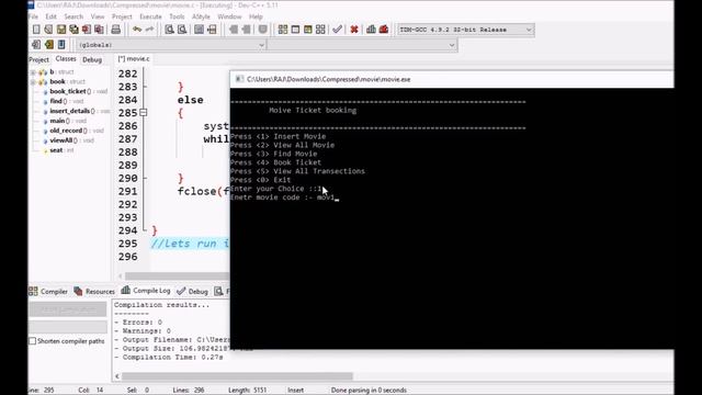 Online Movie ticket booking project in c