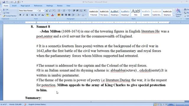 Grade_12//Optional English//Sonnet 8//John_Milton//Poetry//Summary//MCQs//Question_Answers смотреть онлайн