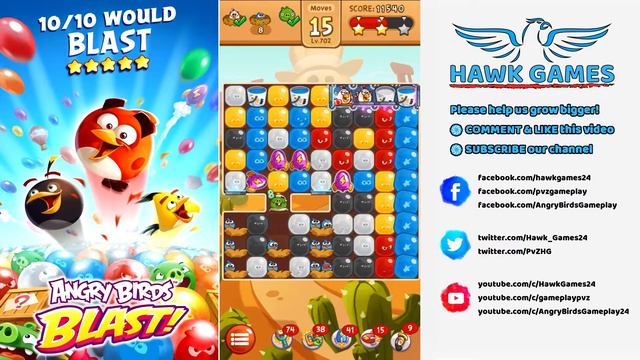 Angry Birds Blast Level 702 - 3 Stars Walkthrough, No Boosters смотреть онлайн
