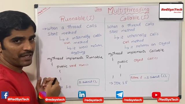 # 150 The difference between the Runnable and Callable interfaces in Java | java 8 | Java|RedSysTec