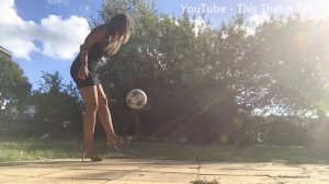 Hot Chick in Black Dress and High Heels with insane Ball Skills