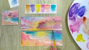Как нарисовать закат на море акварелью. Акварель для начинающих