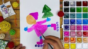 Девочка на роликах с Ёлочкой в руках - урок рисования акварелью