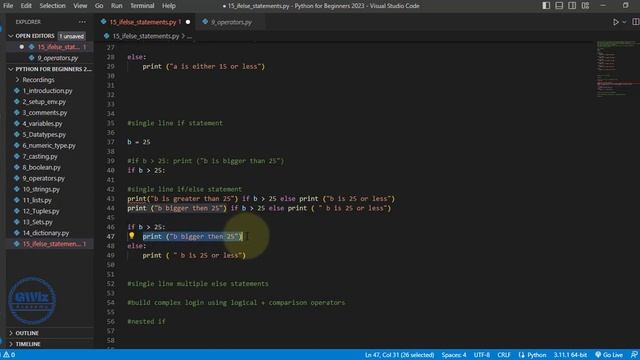 Ch15 Python If and else statements | By GWiz Academy | Certificate Included