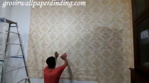 WALLPAPER DINDING Batik Warna Krem & gold,  Ruang Tamu....Pasar Musi Depok PART 2