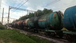 Приветливый электровоз 2ЭС4К-143 "Трансойл" с грузовым поездом, ст.Владимирская