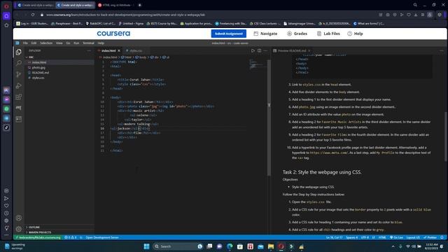 Programming Assignment: Create and style a webpage | Introduction to Back-End Development