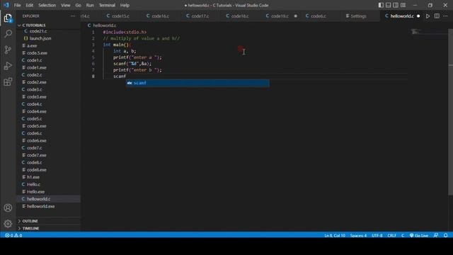 Multiply of value A and B by coding in c programming by RAJNEESH DAKSH in vs code смотреть онлайн