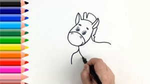 Как нарисовать милую зебру . Мультик раскраска. Простая техника рисования для детей