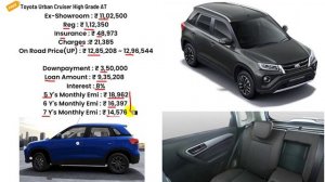 2022 Toyota Urban Cruiser Price | Toyota Urban Cruiser High Grade AT 2022 onroad price,loan,dp,emi