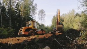 Работа на объекте Маз 5516, 6501, экскаватор, бульдозер, грейдер, рабочие будни