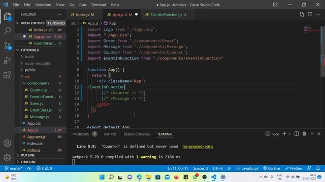 11 React Function Event Handling in Telugu