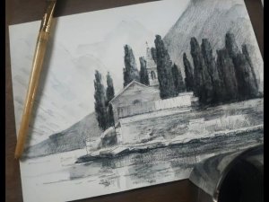 Мастер-класс по графике «Пейзаж с кипарисами» | Как нарисовать кипарисы поэтапно