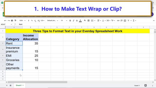 Google Sheets | How to | Wrap or Clip Text | Add New Line | Align Text | Spreadsheet Tutorial