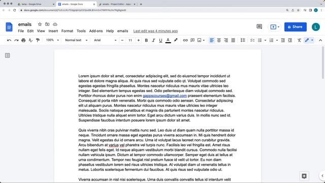 Apps Script Lesson Select Emails using Regex on Doc Body text apply style for highlighting selectio