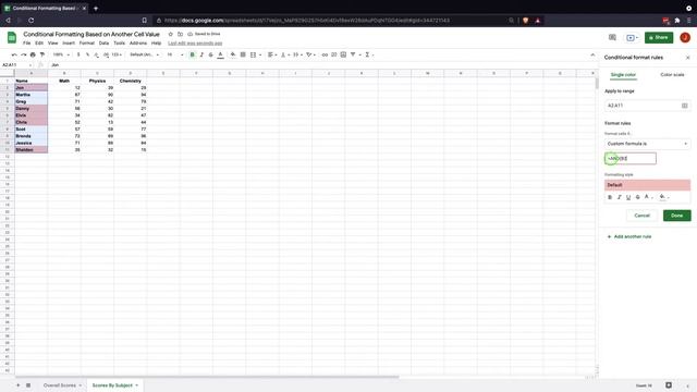 Apply Conditional Formatting Based on Another Cell Value in Google Sheets