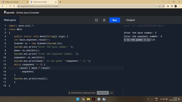 POWER OF A NUMBER WITHOUT USING POW( ) METHOD USING JAVA IN TAMIL