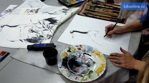 Журавли. Мастер-класс Елены Зевакиной по суми-э