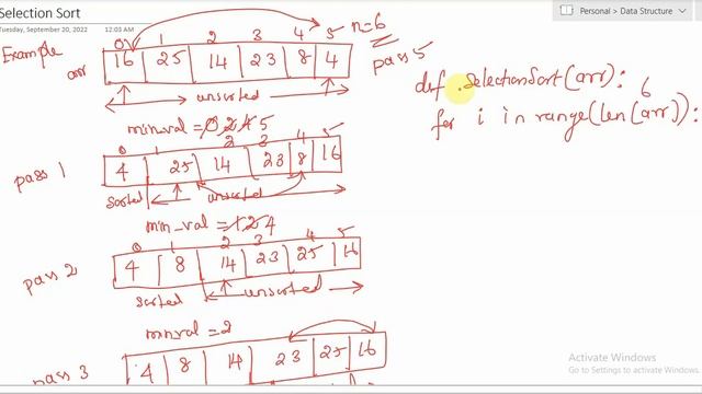 selection sort in data structure with example code in python