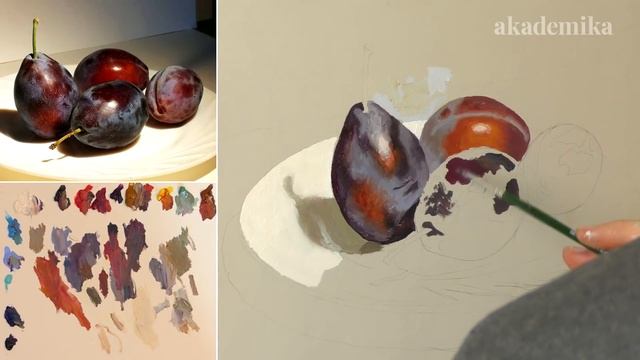 Урок живописи маслом. Натюрморт «Сливы» | Ксения Заварзова ~ Akademika смотреть онлайн