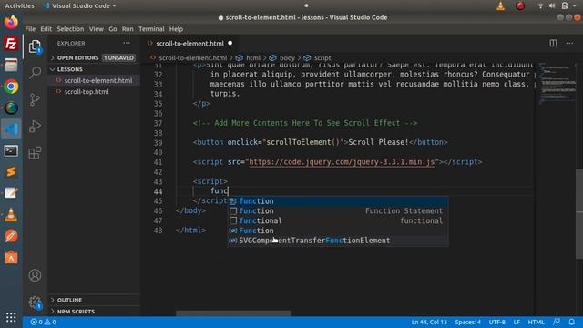 JavaScript JQuery How To Scroll To Specific Position Of A Webpage Element With Animation Tutorial