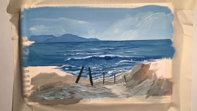 Рисуем морской пейзаж гуашью | Simple seascape landscape painting in gouache | 水粉画 | グアッシュ| 구 아슈 смотреть онлайн
