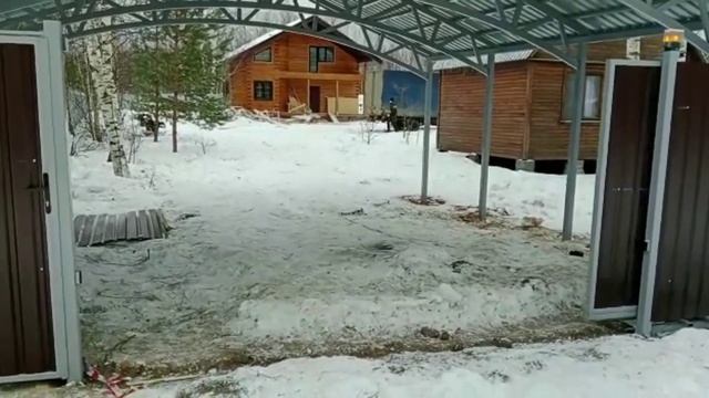 Откатные ворота, забор из профнастила и двухскатный навес 16.02.23 смотреть онлайн
