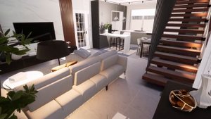 3d дизайн проект кухни гостиной со вторым светом