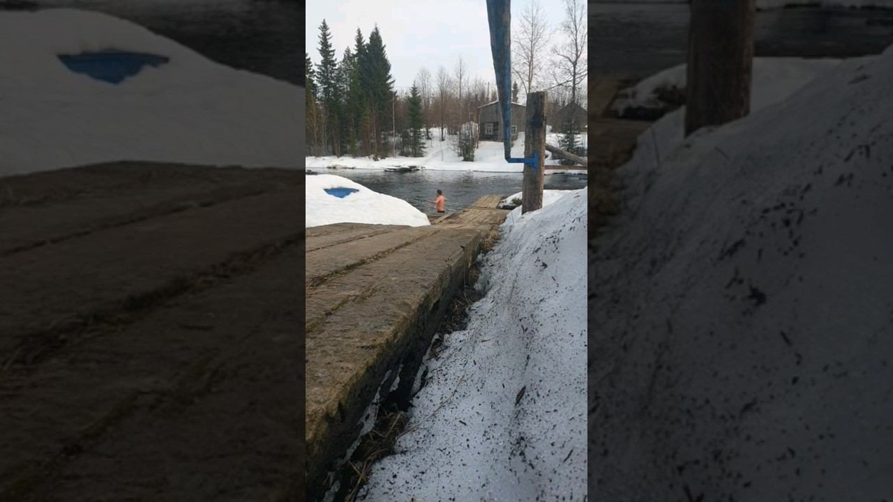Закаливание зимой в воде! #зима #закаливаниехолоднойводой