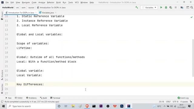 Local And Global Variables in Java || Java OOPs Cocepts