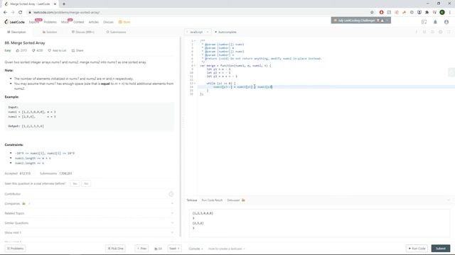 LeetCode 88:  Merge Sorted Array