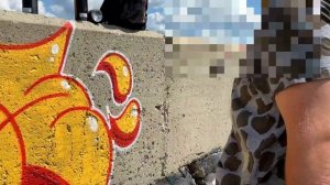 Граффити Throw Up у водохранилища. Случайно встретили райтера из Нижнего Новгорода.