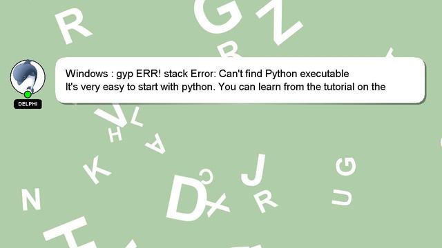 Windows : gyp ERR! stack Error: Can't find Python executable смотреть онлайн