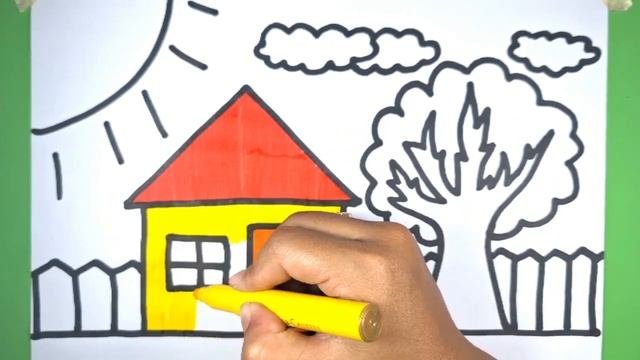 House Drawing,Colouring, Painting For Kids And Toddlers || How To Draw A House With Garden